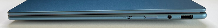 Справа: веб-камера eShutter, кнопка питания, 3,5 мм аудио, USB-A 3.2 Gen 1 (5 Гбит/с)