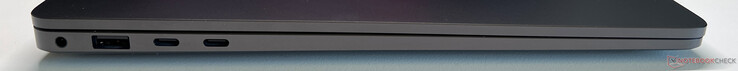 Слева: 3.5-мм аудио, USB-A 3.2 Gen 1 (5 Гбит/с), 2x USB-C 4.0 с Thunderbolt 4 (40 Гбит/с, DisplayPort ALT Mode 2.1, Power Delivery 3.0)