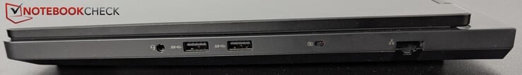 Справа: разъем для гарнитуры, 2x USB-A (5 Гбит/с), затвор веб-камеры, LAN
