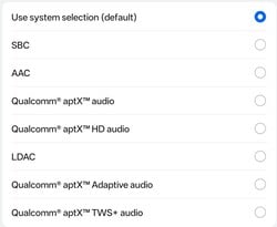 Доступные аудиокодеки Bluetooth