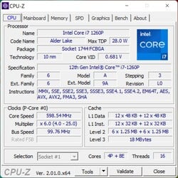 CPU-Z: Core i7-1260P