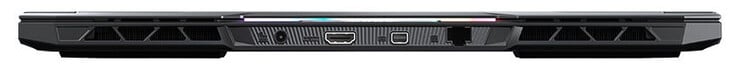 Задняя сторона: разъем питания, HDMI 2.1, Mini DisplayPort 1.4, гигабитный Ethernet